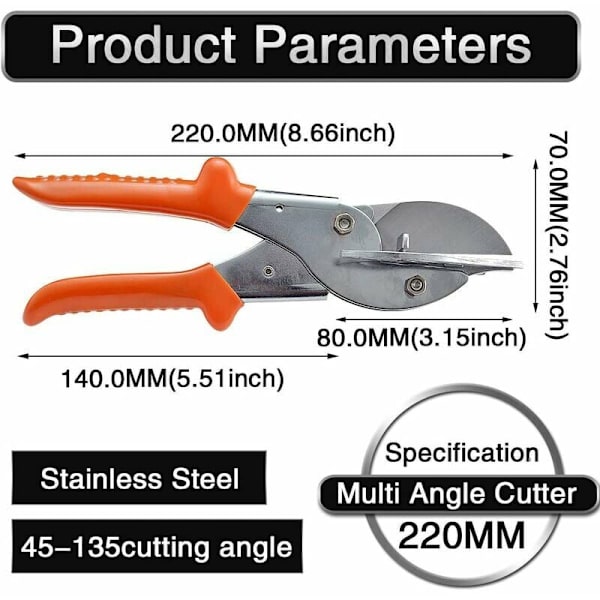Hjørnesaks - model med skridsikker håndtag + blad i ét stykke multifunktionelle hjørnesaks 45-135 grader gevindspor polygonale saks egnet