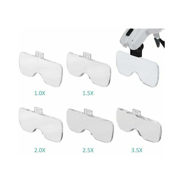 Suurennuslasit 2 LED-valoa 5 linssiä Suurennuslasit Säädettävä, Vaihdettava, 1.0X, 1.5X, 2.0X, 2.5X, 3.5X Kangaspuhdistus Työhön, Elec