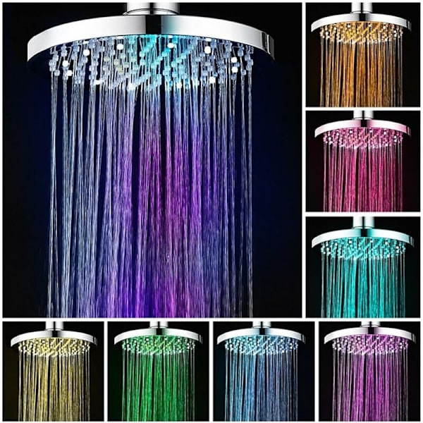 LED Duschhuvud, 20CM LED Duschhuvud, Färgad Duschhuvud, LED Duschhuvud med 7 Färger, Rund LED Regnduschhuvud, LED Ljus Duschhuvud, Universell