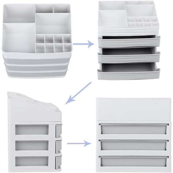 Kosmetisk Makeup Organizer Plastik Opbevaringsboks med Skuffe Læbestift Holder Skrivebord Diverse Opbevaringskasse-2 Skuffer