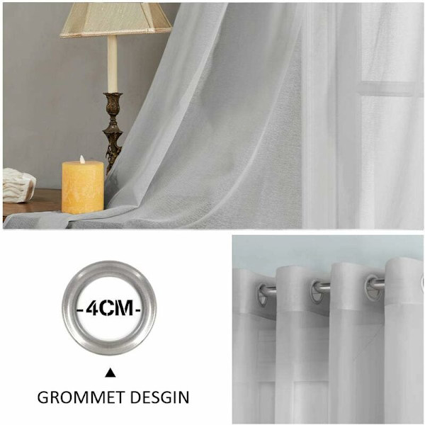 2 stk. grå voile gardin 140x183cm med semi-transparent øje i linned-effekt indendørs vinduesdekorationer til moderne stue soveværelse køkken B