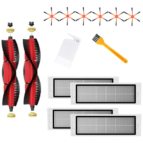 2X avtagbar hovedbørste + 6XOrange 6-Arm sidebørste + 4XFilter + 2X rengjøringsbørste for Xiaomi / Roborock S50 S51 S55 S5 S6 robotstøvsuger