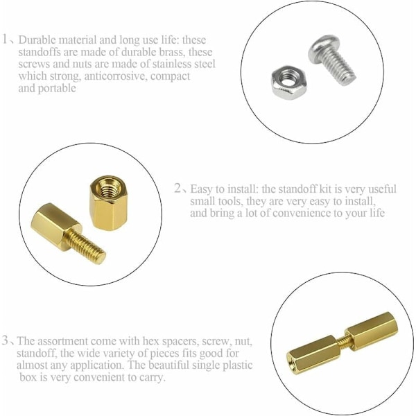 M3 Mässingsavstånd, PCB-distans, gängade han-hon sexkantiga kopparbultar sortimentssats för PCB-moderkort - 120 delar