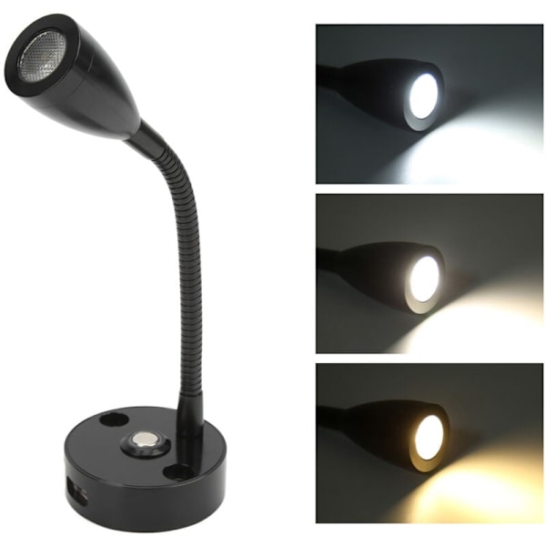 RV Leselys Flexible Hals 3 Farger Lys 1224V 3W USB Oppladbar Universal for Yachter Båter Svart