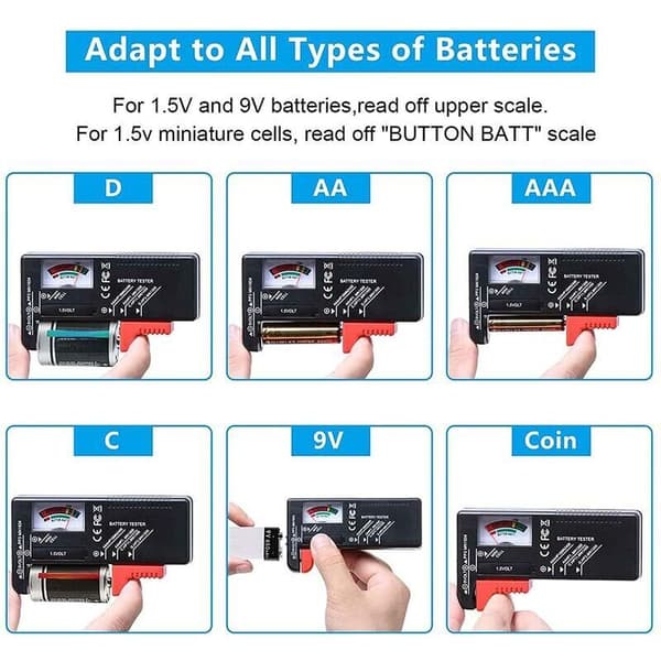 Universal batteritester, digital batteritester, til AA AAA C D 9V nøglebatterier 1,5V batterispændingstester