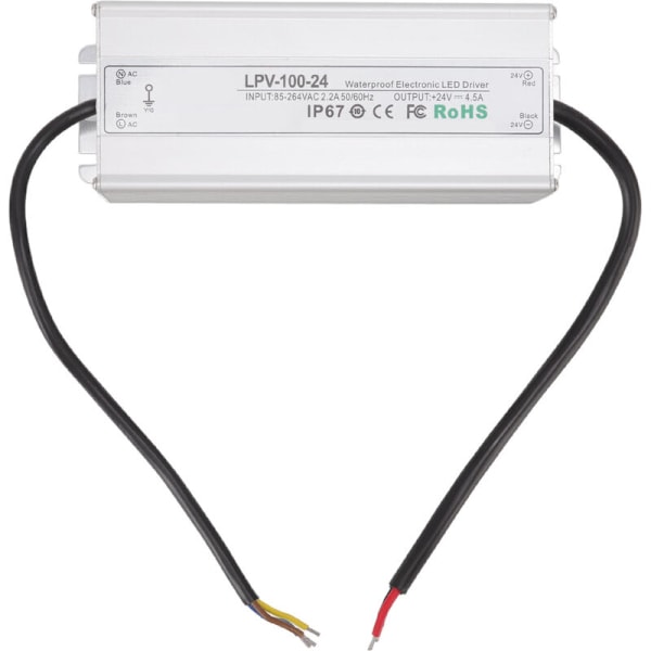 IP67 Vattentät Konstant Spänning Strömadapter Transformator LED-drivrutin 100W 24V 4.5A