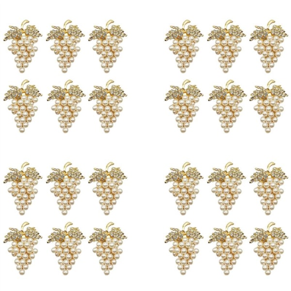 Druvservettringar, set med 24, med glittrande imitationsdiamant-legeringsservettring och inlagda pärlor