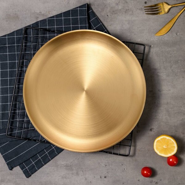 Rustfritt Stål Serveringsfat Middagstallerken Mat Salatbeholder Frukt Dessertfat Vestlig Biffbrett Gull