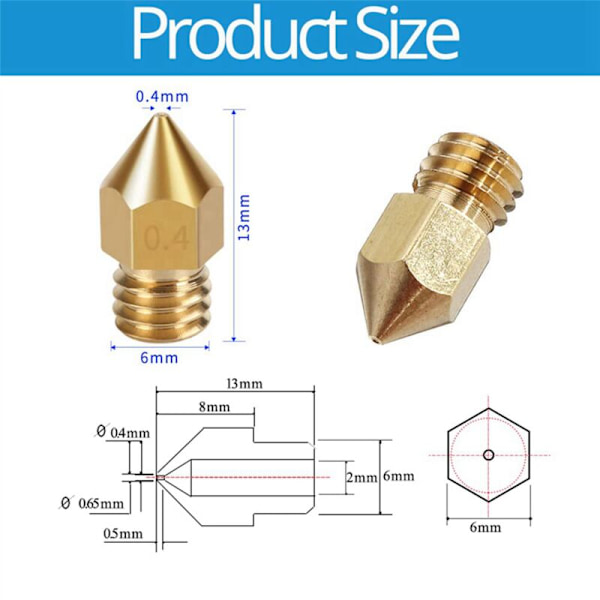 0,4 mm MK8 3D-skrivarmunstycken 40 st med 8 st silikonöverdrag för värmeblock, V2 5 nålar