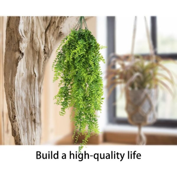 2-pack 80 cm Hängande Plastväxter, Persiska Löv Gröna Konstgjorda Växter för Utomhus Trädgård Väggdekor Bröllop Hemma, Plast, Grön