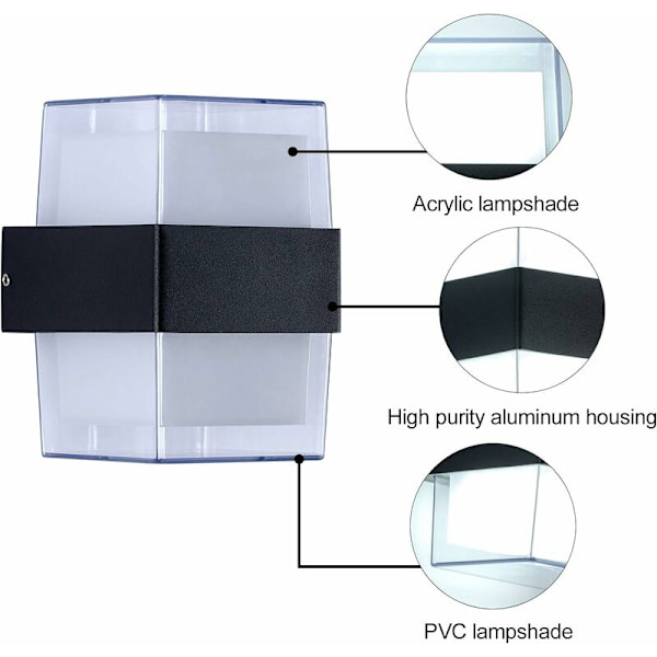 1 kpl 12W LED-ulkoseinävalaisin, viileän valkoinen lamppu seinävalaisin, vedenpitävä IP65, sopii puutarhoihin, terasseille ja ulkoseinille 10 x 10 x 13,5 cm -