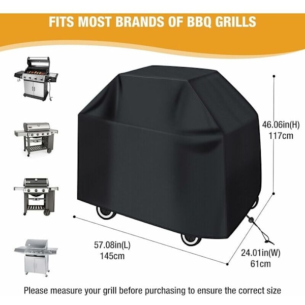 Grilldæksel, Udendørs BBQ Beskyttelsesdæksel, Vandafvisende Plancha Dæksel, UV Beskyttelse, Vindtæt, Støvbestandig (147x61x117cm Sort)