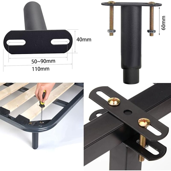 Sengestøtteben: Justerbare, robuste metalmøbelben til bord, sofa, bordplade, seng, skab, skrivebord 1 stk. fra 7\" til 13\" (sort)