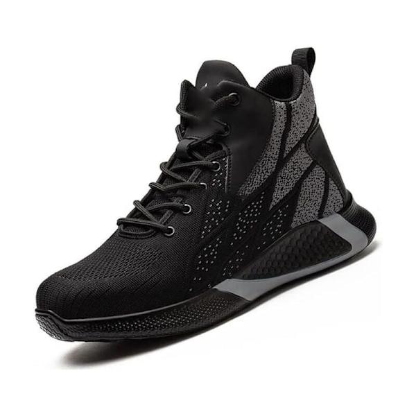 Sikkerhedssko i stål til mænd og kvinder - høje industrielle sneakers, lette, åndbare, punkteringssikre, sorte-38