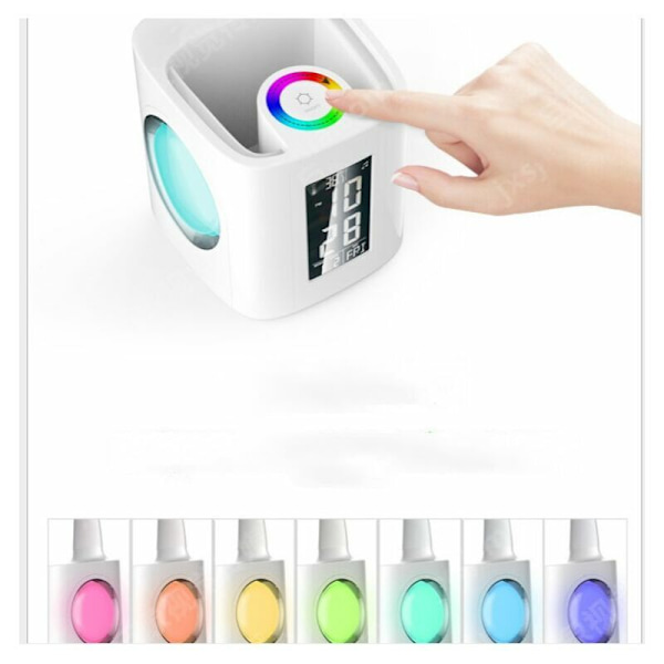 LED Skrivebordslampe med Penneholder/Tid/Kalender Display - USB Natteatmosfærisk Lys