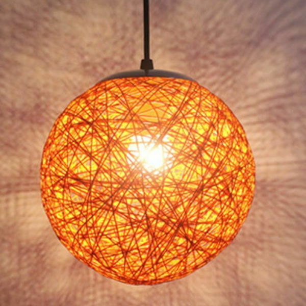 Oranssi Retro-riipusvalaisin Rattan-pallo Pyöreä 15cm, Kattokruunu Lamppuvarjostin DIY Kattolamppu E27 Olohuoneelle Ravintolalle Ostoskeskukselle Baarille
