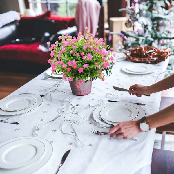 4 Buketter Konstgjorda Blommor Falska Växter, UV-Resistenta Gröna Buskar Växter Eukalyptus Inomhus Utomhus Hängande Planteringskruka Hemträdgård Dekoration, Rosa