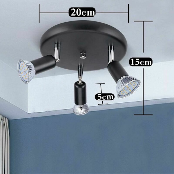 LED Taklampe 3 Spot Justerbar Taklampe 3xGU10 Taklampe Justerbar Vinkel LED Spotlight 220V Innendørs Belysning for Soverom Kjøkken Stue