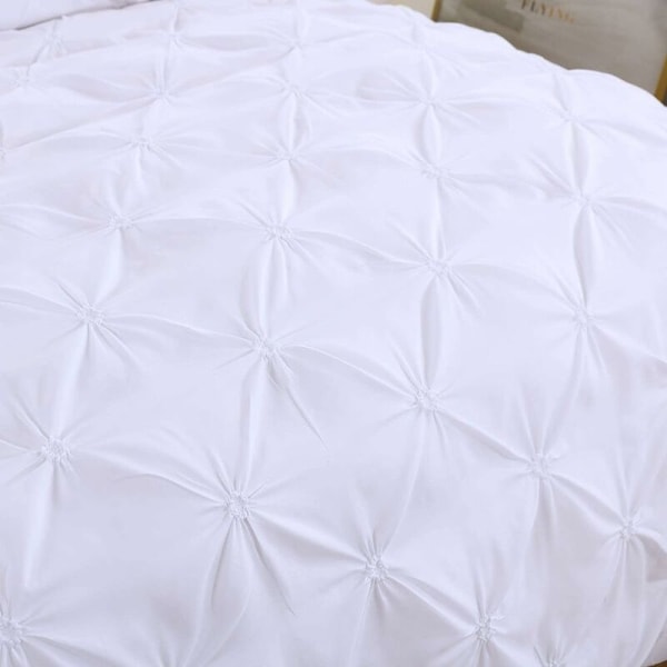 Dynetrekksett Pintuck Hvit 3 deler Klype Fold Trykt Dynetrekk for Hjem og Hotellsamling 200x200cm