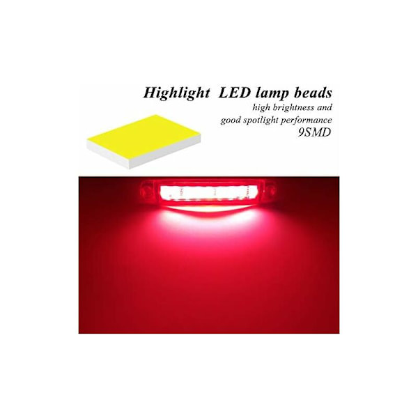10 stk Røde Sidelys, 12-24V 3.9'' 9LED Side LED Markering Lys Lastebil Tilhenger Lorry Baklys Foran og Bak Markering Advarsel Sidelys - Vanntett