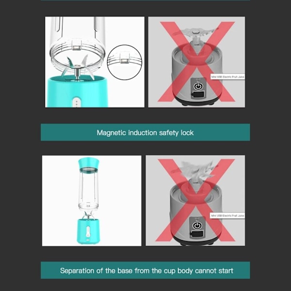 Bärbar elektrisk mixer Mini handhållen fruktmixer med 6 blad Personlig USB-laddningsbar juicekopp 500ML-A