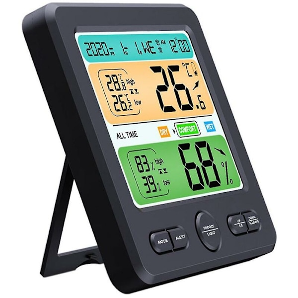 Väderstation trådlös inomhus utomhus sensor termometer hygrometer digital väckarklocka barometer prognos färg Svart