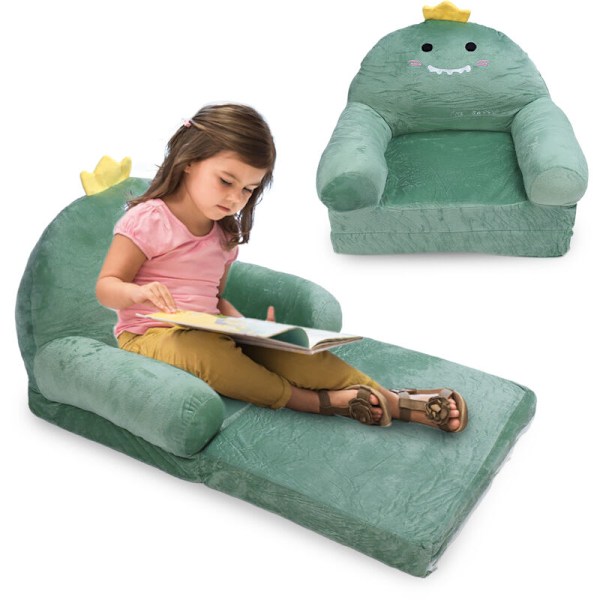 Foldbar barnesofa, barnesofa, søt tegneserie myk og komfortabel, for barns hjem, dinosaur, 2 lag