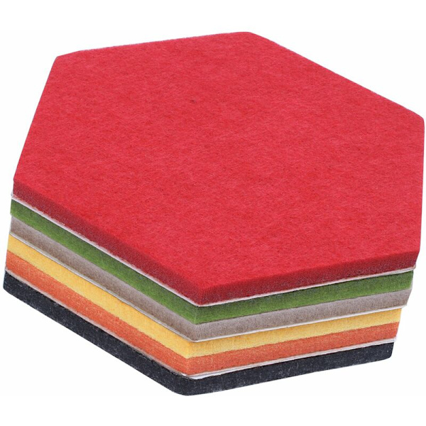 Opslagstavle Opslagstavle Hexagonal Direkte Filt 6 Farver Korktavle Vægdækning Selvklæbende Fliser til Foto Memo Display (7X6.1X0.32 Tommer)