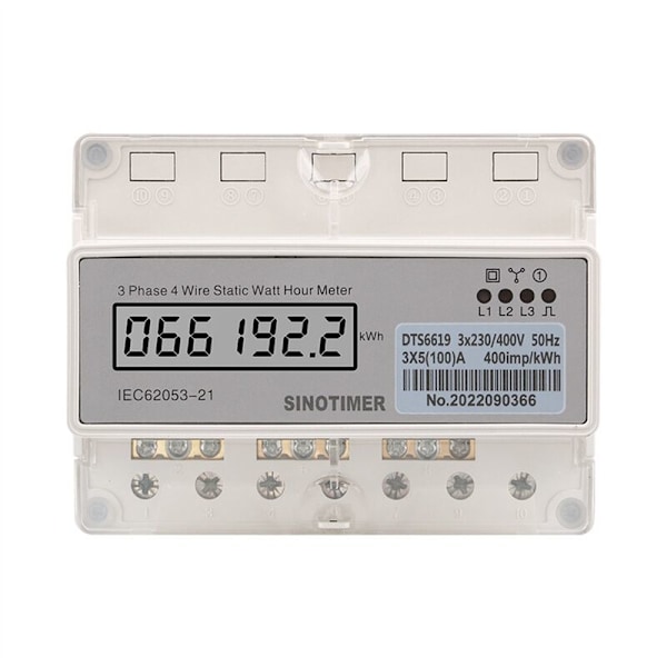 DIN-skena 3-fas 4-ledare Elmätare Digital Wattmätare Elförbrukning KWH 100A Watt Strömmätare