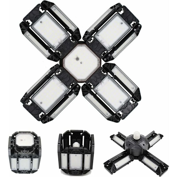 LED-garagelys, LED-garagelys, justerbar værkstedsloftslampe, E27 6000K-belysning, med flere justerbare paneler, 15000 lumen, garage
