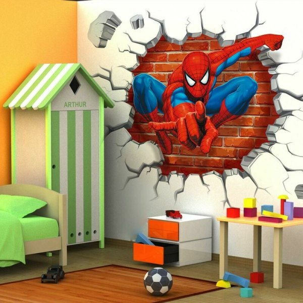 Teen Spiderman väggdekordekal inspirerad av klassisk Marvel karaktär i position Modern heminredningsdekal i sovrummet