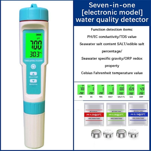 7 i 1 PH-måler med TDS EC Salinitet Temperatur, Høj Præcision Multifunktions Tester, Vandafvisende, Automatisk, Multifunktions, ORP, Negativ Potenti