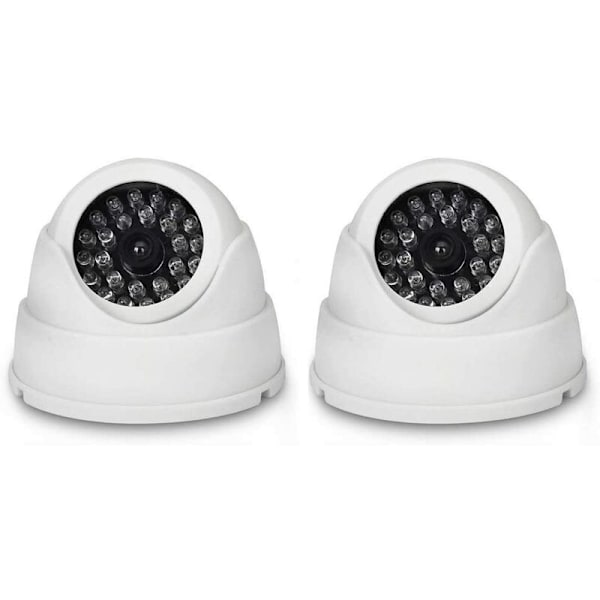 Set med 2 Dummy Dome Kameror Falska Dummy Trådlösa CCTV Säkerhetsövervakningskameror inomhus med Rött LED-vitt