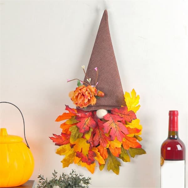 Efterårsdørkrans til dekoration, efterårsskilt med ahornblad-fe til efterårshøst, Thanksgiving, veranda, efterårsvægpejs