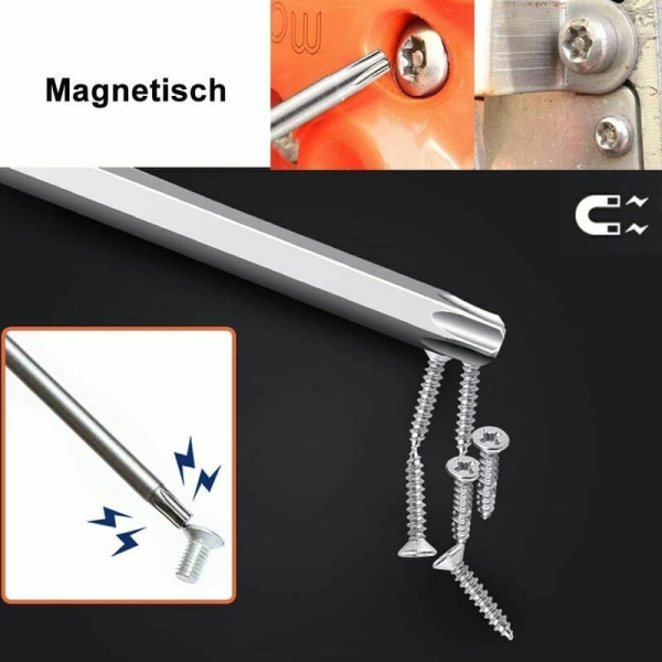 Sett med 11 lange Torx-bits for skrutrekkere og elektriske skrutrekkere - Magnetiske bits - 1/4 sekskantet skaft - Størrelser T6 til T40 - Lengde 100 mm