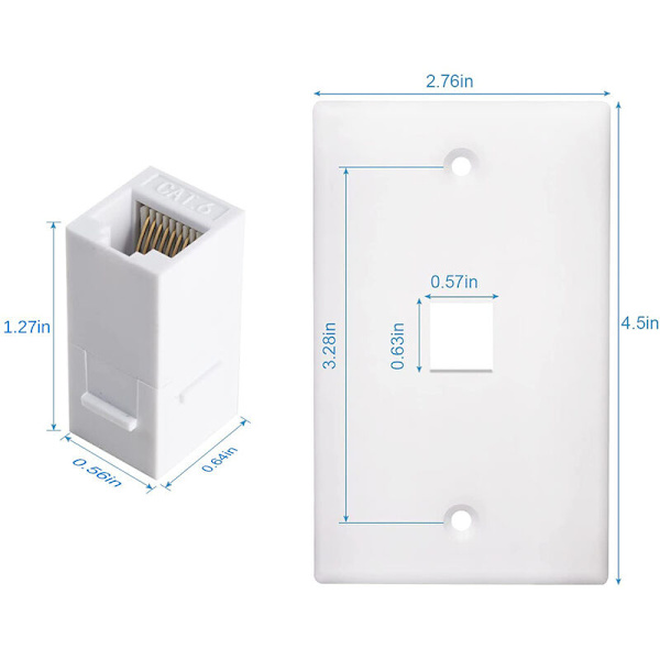 Pakke med 2 1-porters Ethernet-veggplate, veggplate med RJ45-koblingsinnlegg for å