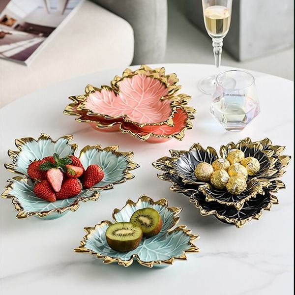 Phnom Penh Ahornblad Plade Keramisk Opbevaring Serveringsbakke Kage Dessert Fad Organizer Stue Bordservice A