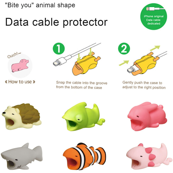 Dyreformet Datakabelbeskytter Silikon Snap Bite Wire