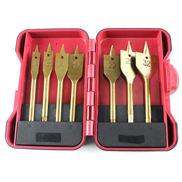 7 stk. titanium HSS hul fladbor træbor med taske