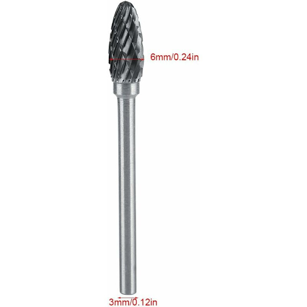 Karbidfrässet Rotary Files Tungsten Steel 10 st Diameter Cutter Head För 3mm Fräs 6mm Skaft Gravering Fräsning Metallskärning Polering
