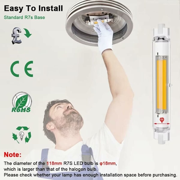 R7S LED 118mm Dimbar 20W energibesparande COB LED-lampa R7S motsvarande J118mm 200W halogenlampa, varmvit 3000K, inget flimmer, 2000LM, 360° stråle Li