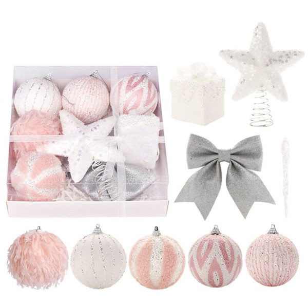 Rosa julgranskulor set, julgranshängande bollar, julgransstjärna, jul