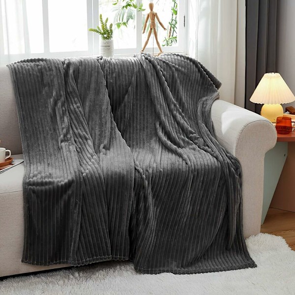 Coral Fleece Flannel Tæppe, Flere Størrelser og Farver, Blødt og Varmt, Reducer Stress, Forbedre Søvn (Grå, 100cm × 120cm)