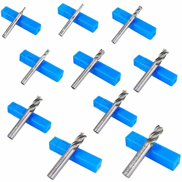 10 stk. 4-fløjtede bor - 0,2-1,2 cm HSS lige skaft CNC bor sæt - Bor sæt til træ aluminium stål titanium