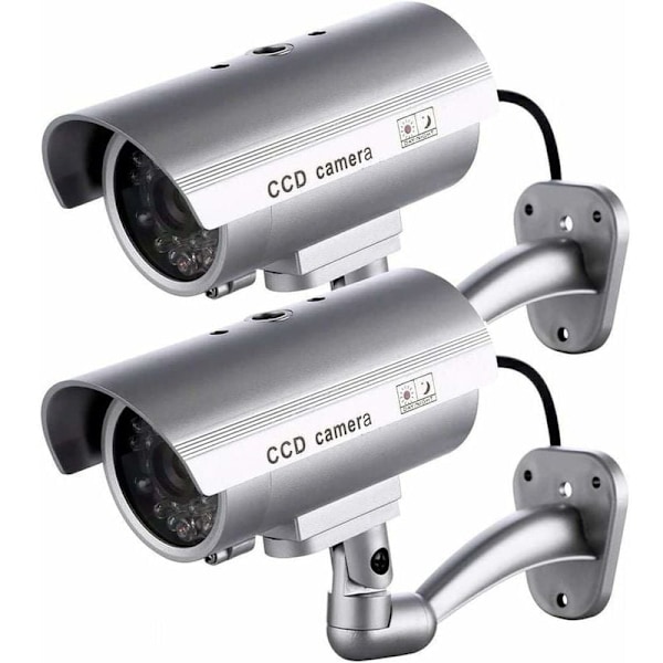 2-pack Dummykamera, Falsk Utomhuskamera för Inomhus- eller Utomhusbruk, med Kulform och Blinkande LED, RTGPT (Silver)-