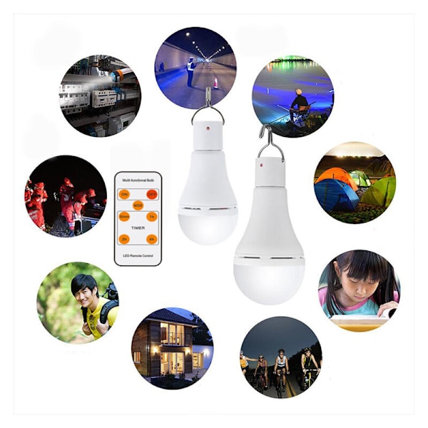 USB Laddningsbar Glödlampa med Fjärrkontroll, 7W LED Batteri Glödlampor, E27 Touch Dimbar Glödlampa med Timerfunktion, Utomhus Camping Nödsituation