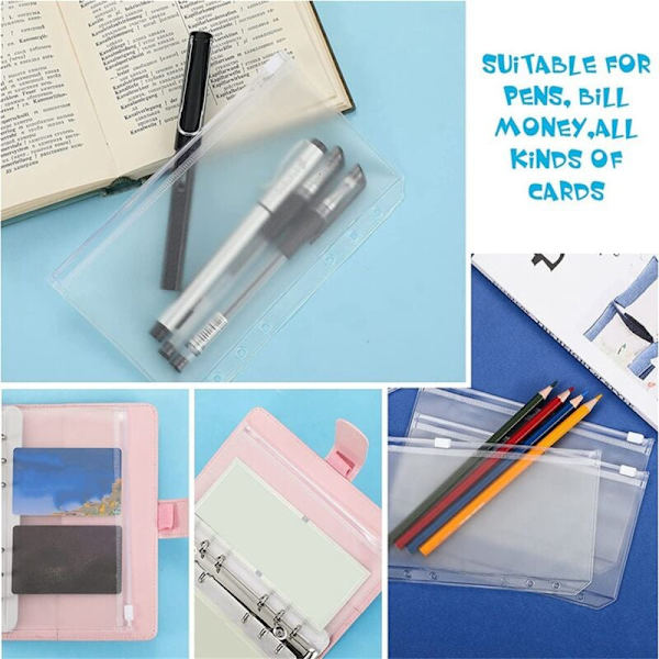 12 stk. A6 6 huller PVC lynlåspose til dokumenter, udendørs makeup taske, miljøvenlig og gratis