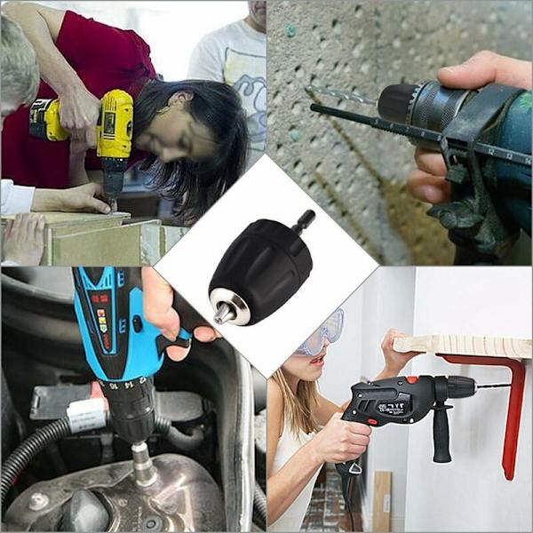 Skruvmejselchuck, 0,8-10 mm 3/8\"-24UNF Nyckellös borrchuck med 1/4\" sexkantsfäste borrtillbehör