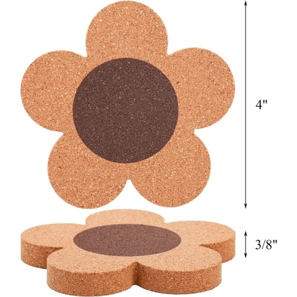 12-pack 3/8 tum tjocka korkunderlägg, 4 tum blomformade absorberande naturliga underlägg värmebeständiga underlägg