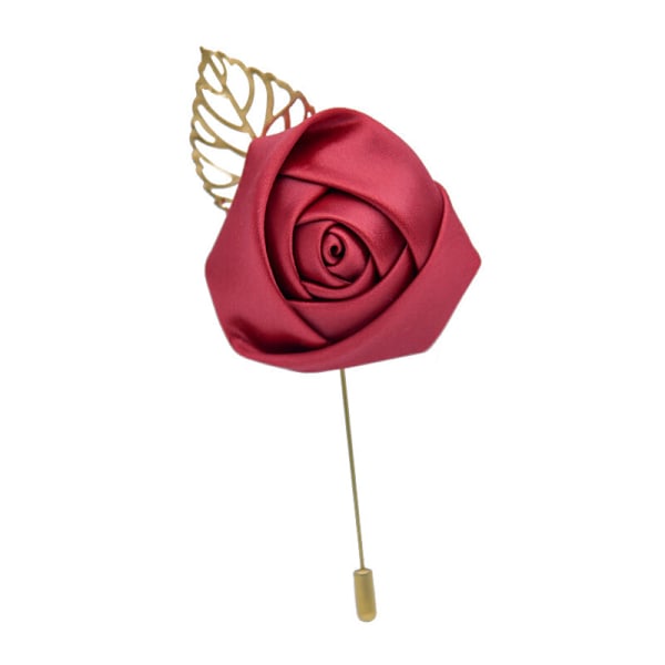 12 stk / sett Brudgommens Boutonniere Bryllup Silke Rose Blomster Tilbehør Prom Brosje Mann Dress Dekorasjon, Vinrød